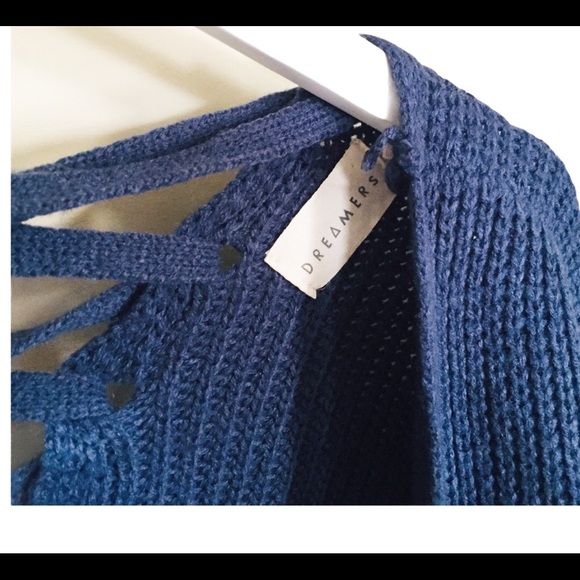 DREAMERS (Nords) Boho Back Lace up Detail Cardigan Navy Blue Size Small-Medium - Picture 8 of 12